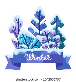 Winter background with trees. Natural stylized illustration of forest.