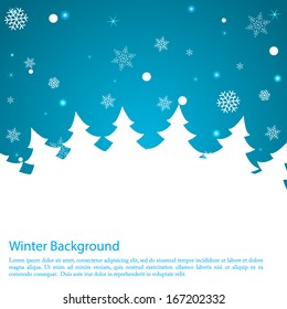 Winter background with trees and snowflakes