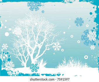 Winter background with trees and snowflakes, vector illustration series.