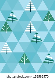Winter background with triangle texture and christmas trees