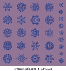 Winter background with twenty nine vector snowflakes on a neutral background.