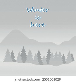 Winter background vector art. Winter landscape with snow. Snowy background. Snowfall. Blizzard. Winter Season. Winter mountains snowy landscape with pines forest and hills on the background.