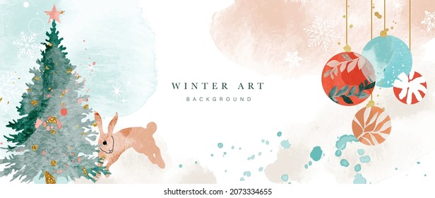 Winter background vector  Hand painted watercolor   gold brush texture  Flower   botanical leaves hand drawing  Abstract art design for wallpaper  wall arts  cover  wedding    invite card   