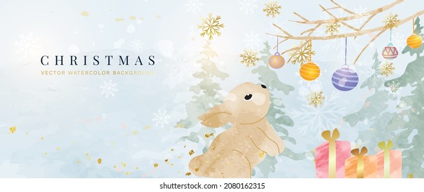 Vector de fondo invernal. Dibujo acuarela pintado a mano para Navidad y Feliz Año Nuevo. Diseño de fondo para invitación, tarjetas, post social, anuncio, portada, banner de venta e invitación.