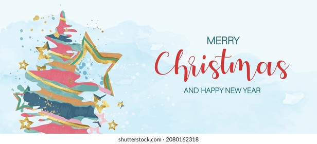 Winter background vector. Hand painted watercolor drawing for Christmas  and Happy New Year season. Background design for invitation, cards, social post, ad, cover, sale banner and invitation.
