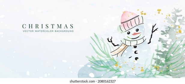 Winter background vector. Hand painted watercolor drawing for Christmas  and Happy New Year season. Background design for invitation, cards, social post, ad, cover, sale banner and invitation.