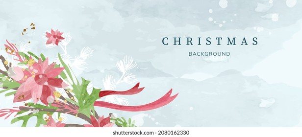 Winter background vector. Hand painted watercolor drawing for Christmas  and Happy New Year season. Background design for invitation, cards, social post, ad, cover, sale banner and invitation.