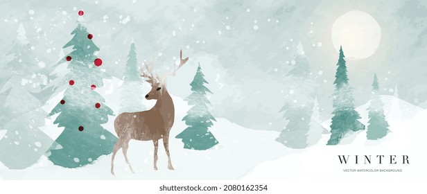 Winter background vector. Hand painted watercolor drawing for Christmas  and Happy New Year season. Background design for invitation, cards, social post, ad, cover, sale banner and invitation.