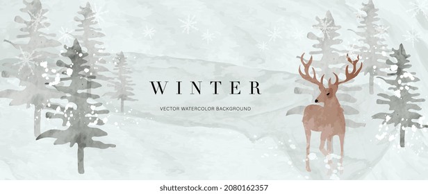 Winter background vector. Hand painted watercolor drawing for Christmas  and Happy New Year season. Background design for invitation, cards, social post, ad, cover, sale banner and invitation.