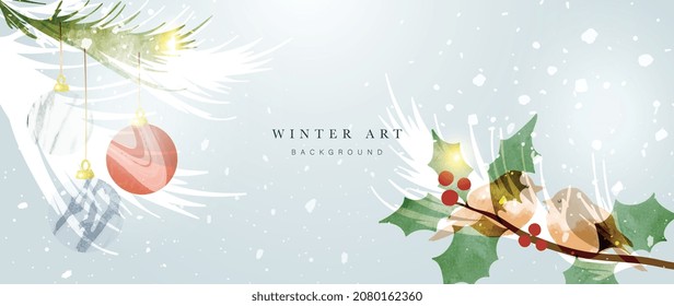 Winter background vector. Hand painted watercolor drawing for Christmas  and Happy New Year season. Background design for invitation, cards, social post, ad, cover, sale banner and invitation.