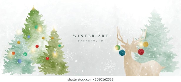 Winter background vector. Hand painted watercolor drawing for Christmas  and Happy New Year season. Background design for invitation, cards, social post, ad, cover, sale banner and invitation.