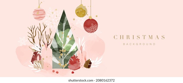 Winter background vector. Hand painted watercolor drawing for Christmas  and Happy New Year season. Background design for invitation, cards, social post, ad, cover, sale banner and invitation.