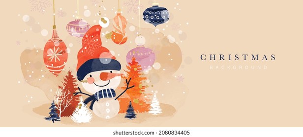 Winter background vector. Hand painted watercolor drawing for Christmas  and Happy New Year season. Background design for invitation, cards, social post, ad, cover, sale banner and invitation.