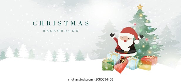 Winter background vector. Hand painted watercolor drawing for Christmas  and Happy New Year season. Background design for invitation, cards, social post, ad, cover, sale banner and invitation.