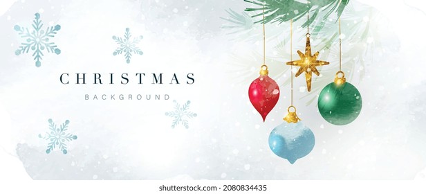 Winter background vector. Hand painted watercolor drawing for Christmas  and Happy New Year season. Background design for invitation, cards, social post, ad, cover, sale banner and invitation.