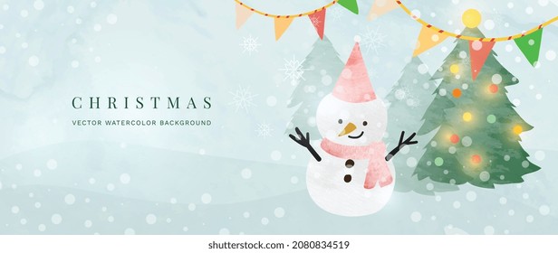 Winter background vector. Hand painted watercolor drawing for Christmas  and Happy New Year season. Background design for invitation, cards, social post, ad, cover, sale banner and invitation.