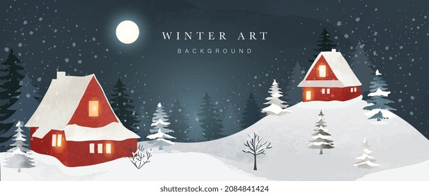 Winter background vector. Hand painted watercolor drawing for Christmas  and Happy New Year season. Background design for invitation, cards, social post, ad, cover, sale banner and invitation.