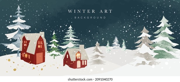 Winter background vector. Hand painted watercolor drawing for Christmas  and Happy New Year season. Background design for invitation, cards, social post, ad, cover, sale banner and invitation.