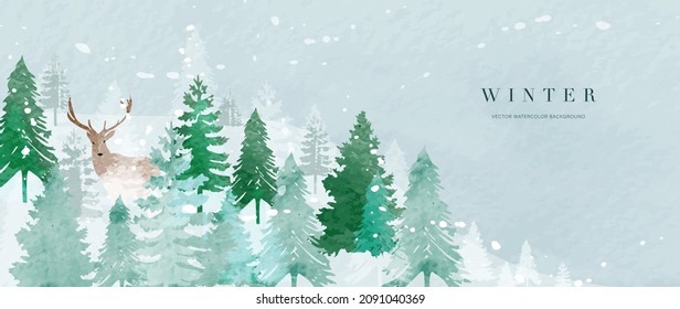 Winter background vector. Hand painted watercolor drawing for Christmas  and Happy New Year season. Background design for invitation, cards, social post, ad, cover, sale banner and invitation.