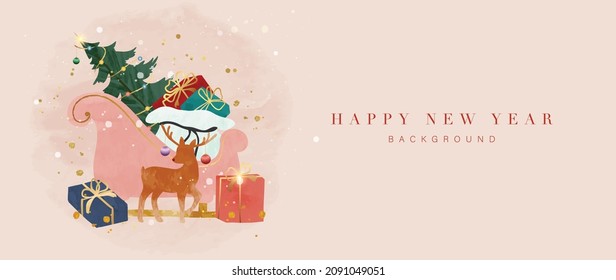 Winter background vector. Hand painted watercolor drawing for Christmas  and Happy New Year season. Background design for invitation, cards, social post, ad, cover, sale banner and invitation.