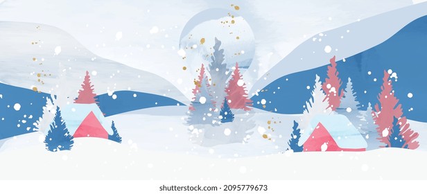 Winter background vector. Hand painted watercolor drawing for Christmas  and Happy New Year season. Background design for invitation, cards, social post, ad, cover, sale banner and invitation.