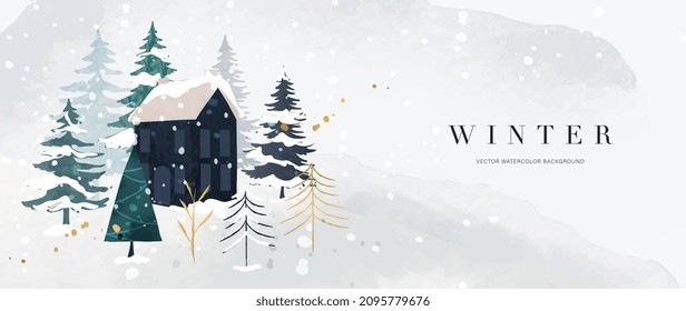 Winter background vector. Hand painted watercolor drawing for Christmas  and Happy New Year season. Background design for invitation, cards, social post, ad, cover, sale banner and invitation.