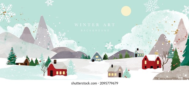 Winter background vector. Hand painted watercolor drawing for Christmas  and Happy New Year season. Background design for invitation, cards, social post, ad, cover, sale banner and invitation.