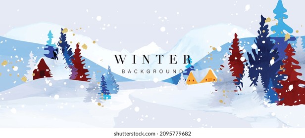 Winter background vector. Hand painted watercolor drawing for Christmas  and Happy New Year season. Background design for invitation, cards, social post, ad, cover, sale banner and invitation.