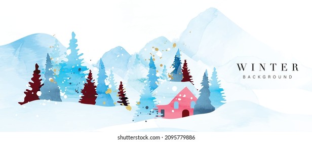 Winter background vector. Hand painted watercolor drawing for Christmas  and Happy New Year season. Background design for invitation, cards, social post, ad, cover, sale banner and invitation.