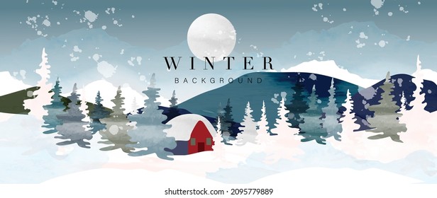 Winter background vector. Hand painted watercolor drawing for Christmas  and Happy New Year season. Background design for invitation, cards, social post, ad, cover, sale banner and invitation.