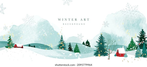 Winter background vector. Hand painted watercolor drawing for Christmas  and Happy New Year season. Background design for invitation, cards, social post, ad, cover, sale banner and invitation.