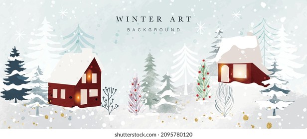 Winter background vector. Hand painted watercolor drawing for Christmas  and Happy New Year season. Background design for invitation, cards, social post, ad, cover, sale banner and invitation.