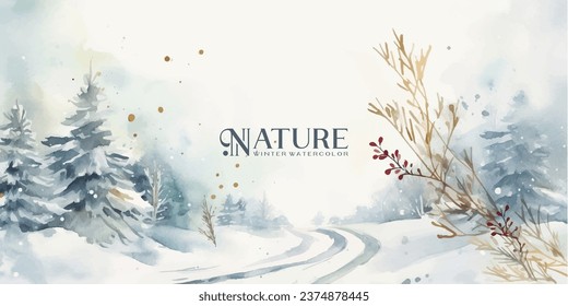 Winter background vector. Hand painted watercolor drawing. Background design for invitation, cards, social post, ad, cover, sale banner and invitation