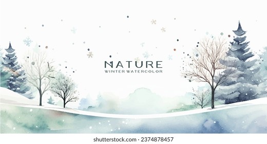 Winter background vector. Hand painted watercolor drawing. Background design for invitation, cards, social post, ad, cover, sale banner and invitation