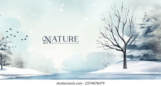 Winter background vector. Hand painted watercolor drawing. Background design for invitation, cards, social post, ad, cover, sale banner and invitation