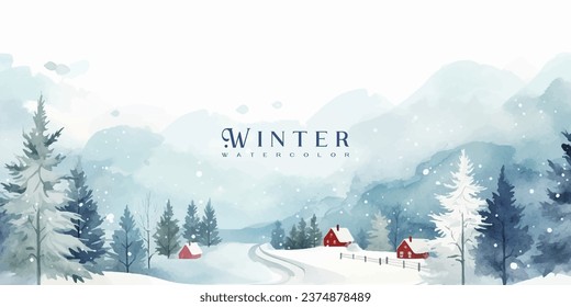 Winter background vector. Hand painted watercolor drawing. Background design for invitation, cards, social post, ad, cover, sale banner and invitation