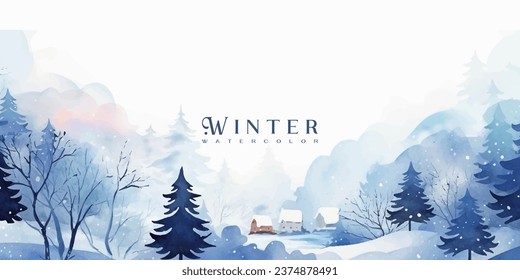 Winter background vector. Hand painted watercolor drawing. Background design for invitation, cards, social post, ad, cover, sale banner and invitation