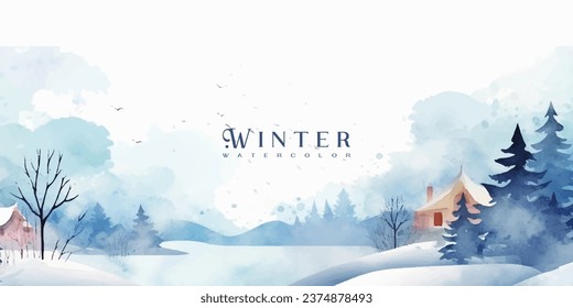 Winter background vector. Hand painted watercolor drawing. Background design for invitation, cards, social post, ad, cover, sale banner and invitation