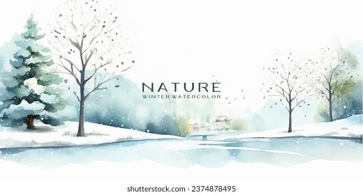 Winter background vector. Hand painted watercolor drawing. Background design for invitation, cards, social post, ad, cover, sale banner and invitation