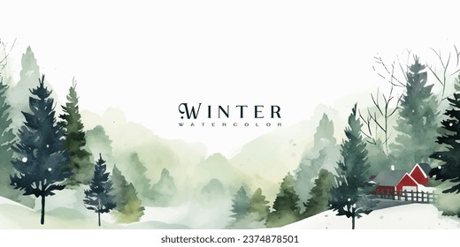 Winter background vector. Hand painted watercolor drawing. Background design for invitation, cards, social post, ad, cover, sale banner and invitation