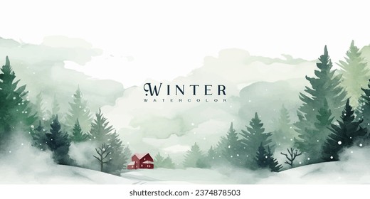 Winter background vector. Hand painted watercolor drawing. Background design for invitation, cards, social post, ad, cover, sale banner and invitation