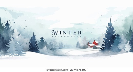 Winter background vector. Hand painted watercolor drawing. Background design for invitation, cards, social post, ad, cover, sale banner and invitation