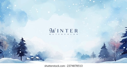 Winter background vector. Hand painted watercolor drawing. Background design for invitation, cards, social post, ad, cover, sale banner and invitation