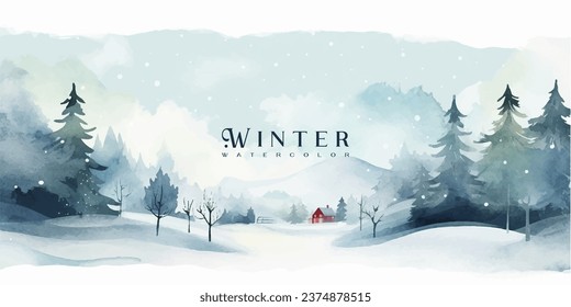 Vector de fondo invernal. Dibujo acuarela pintado a mano. Diseño de fondo para invitación, tarjetas, publicación social, anuncio, portada, banner de venta e invitación