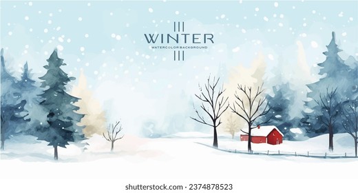 Winter background vector. Hand painted watercolor drawing. Background design for invitation, cards, social post, ad, cover, sale banner and invitation