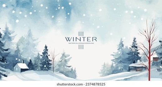 Winter background vector. Hand painted watercolor drawing. Background design for invitation, cards, social post, ad, cover, sale banner and invitation