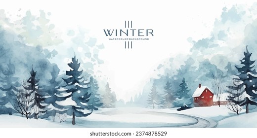 Winter background vector. Hand painted watercolor drawing. Background design for invitation, cards, social post, ad, cover, sale banner and invitation