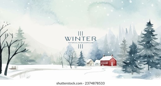 Winter background vector. Hand painted watercolor drawing. Background design for invitation, cards, social post, ad, cover, sale banner and invitation