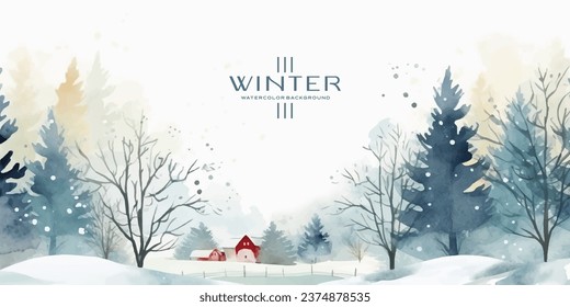 Winter background vector. Hand painted watercolor drawing. Background design for invitation, cards, social post, ad, cover, sale banner and invitation