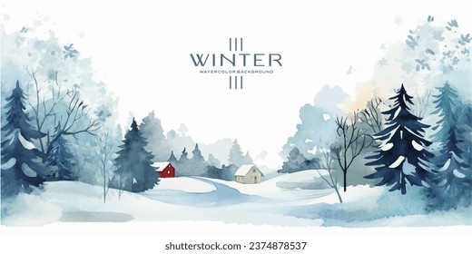 Winter background vector. Hand painted watercolor drawing. Background design for invitation, cards, social post, ad, cover, sale banner and invitation